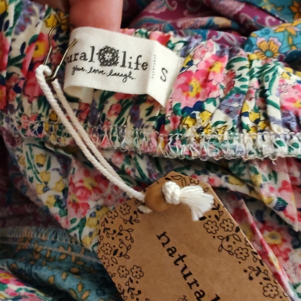 NWT NATURAL LIFE Valentina Turquoise Mixed Print Floral Midi Skirt *Vintage* - Picture 6 of 9